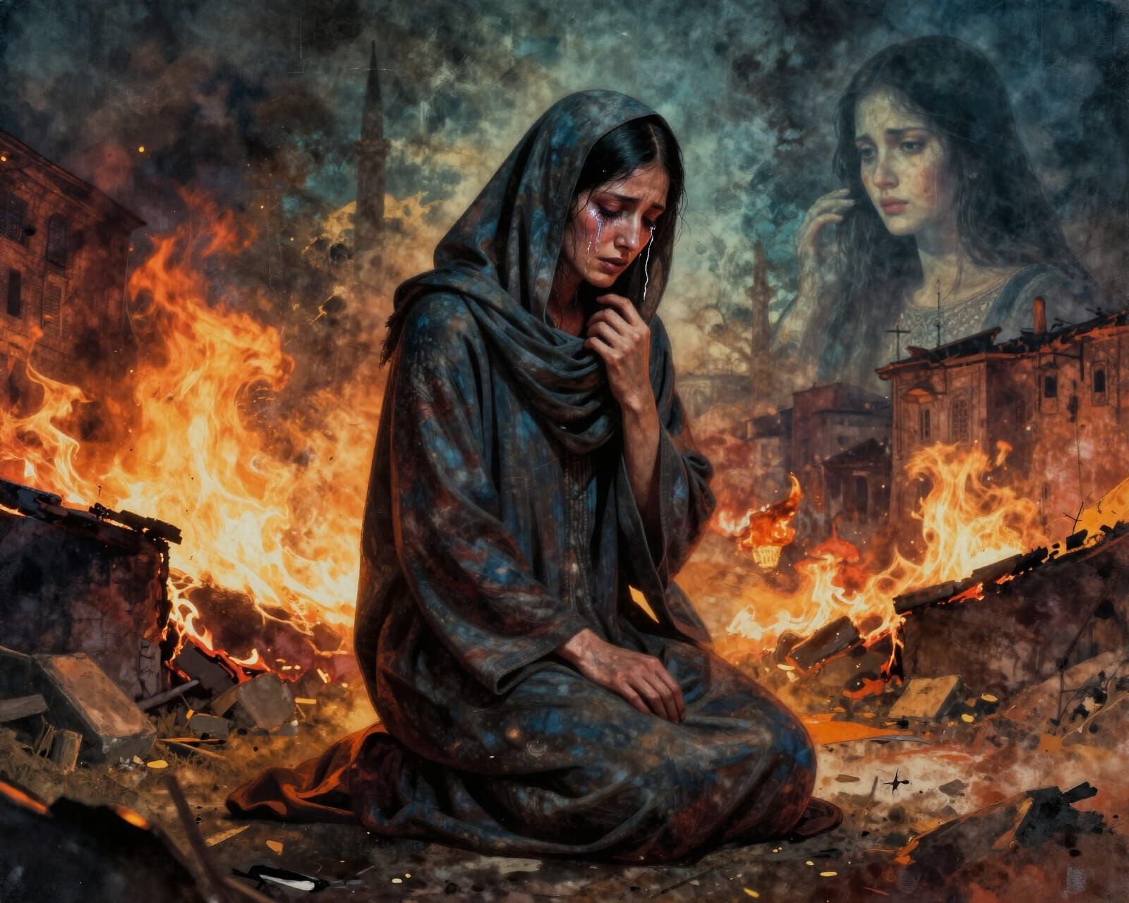 Dervish Prays in Burning City as Mournful Soul