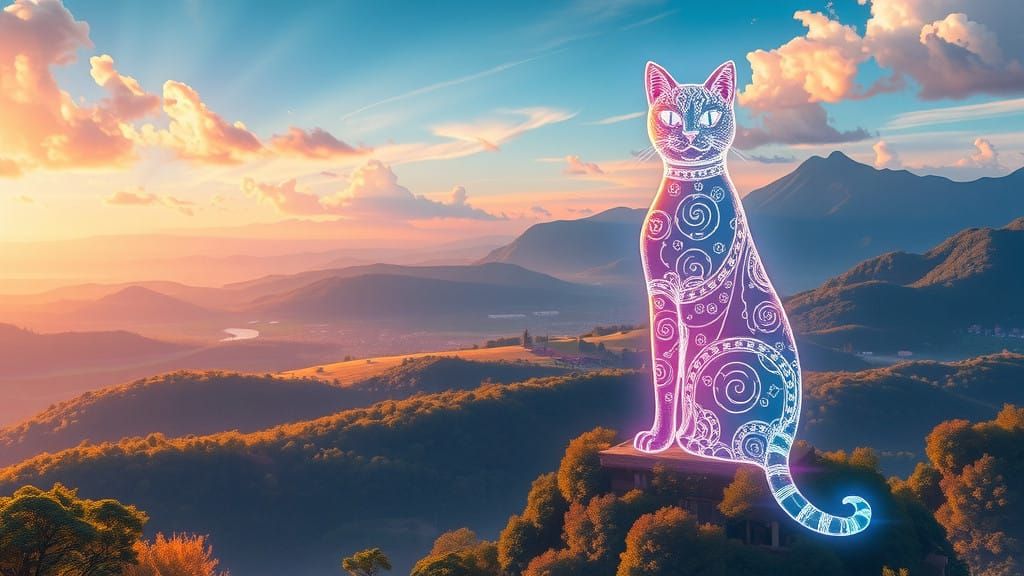 Majestic Cat-God Watches Over Futuristic Feline Village