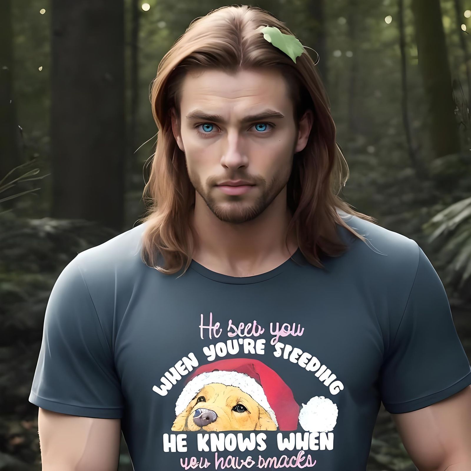 Stressed Man with Blue Eyes and Leaf