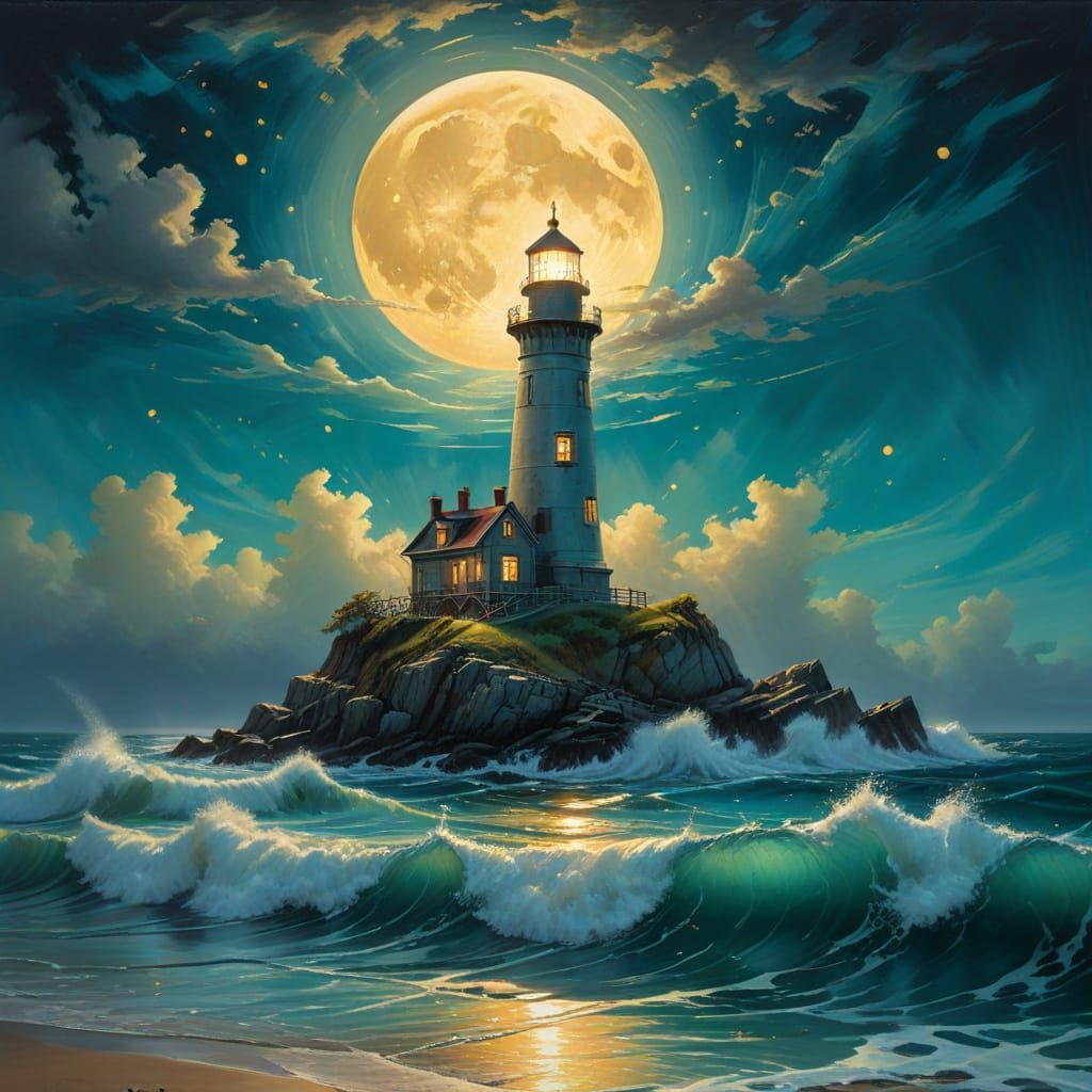 Victorian Lighthouse on Bioluminescent Coastline