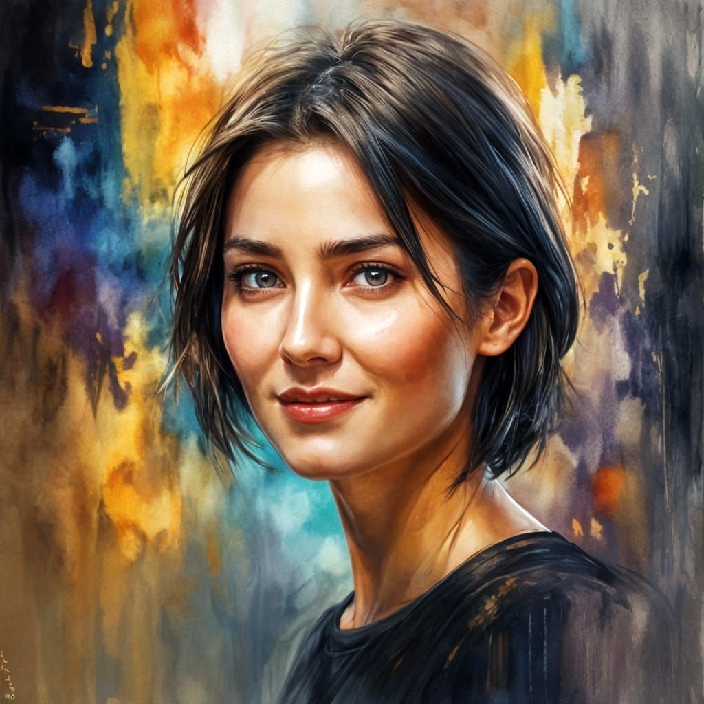 Beautiful Woman Portrait in Watercolor Style