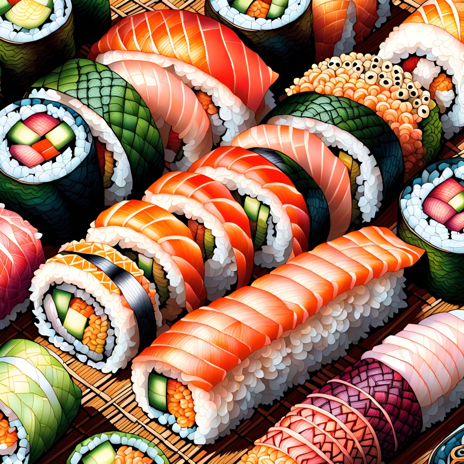 Detailed Zentangle Sushi Line Drawing