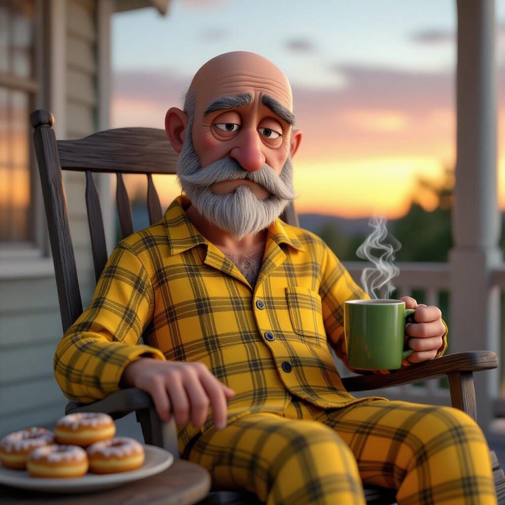 Grumpy Old Man in Yellow Pajamas as 3D Animation