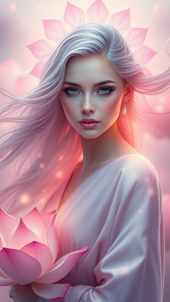 Ethereal Goddess of Serenity in Lotus-Inspired Hues