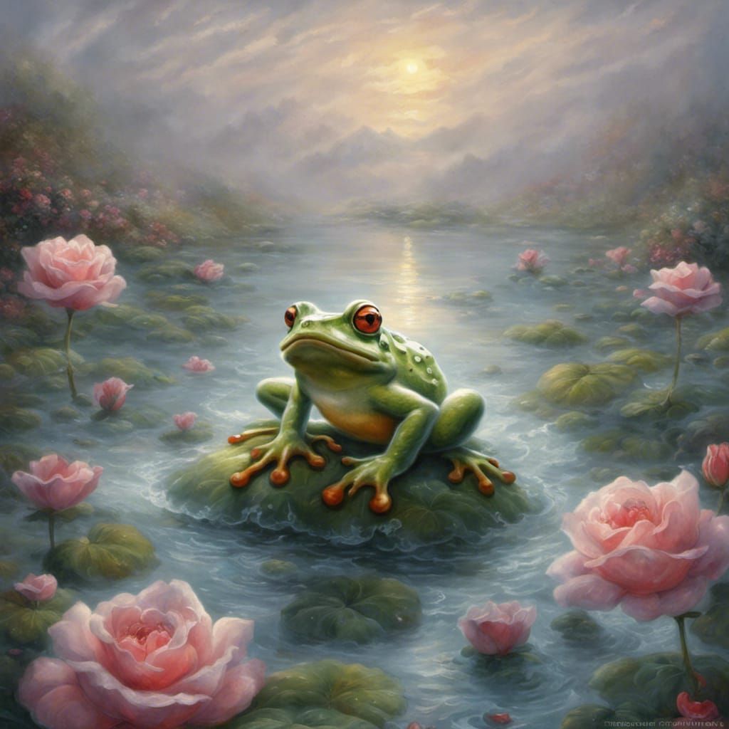 Frog on Water Lily in Ethereal Fantasy Style