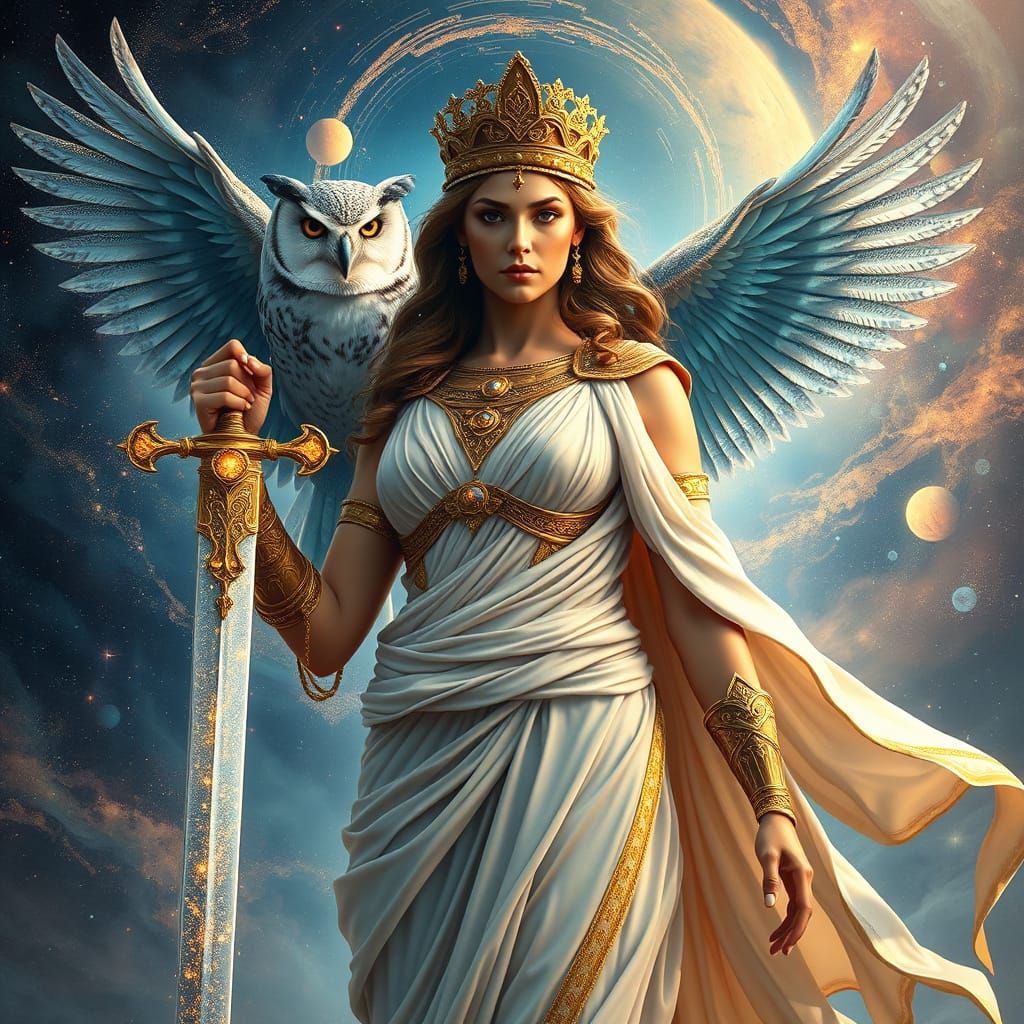 Goddess Athena in Celestial Grecian Armor