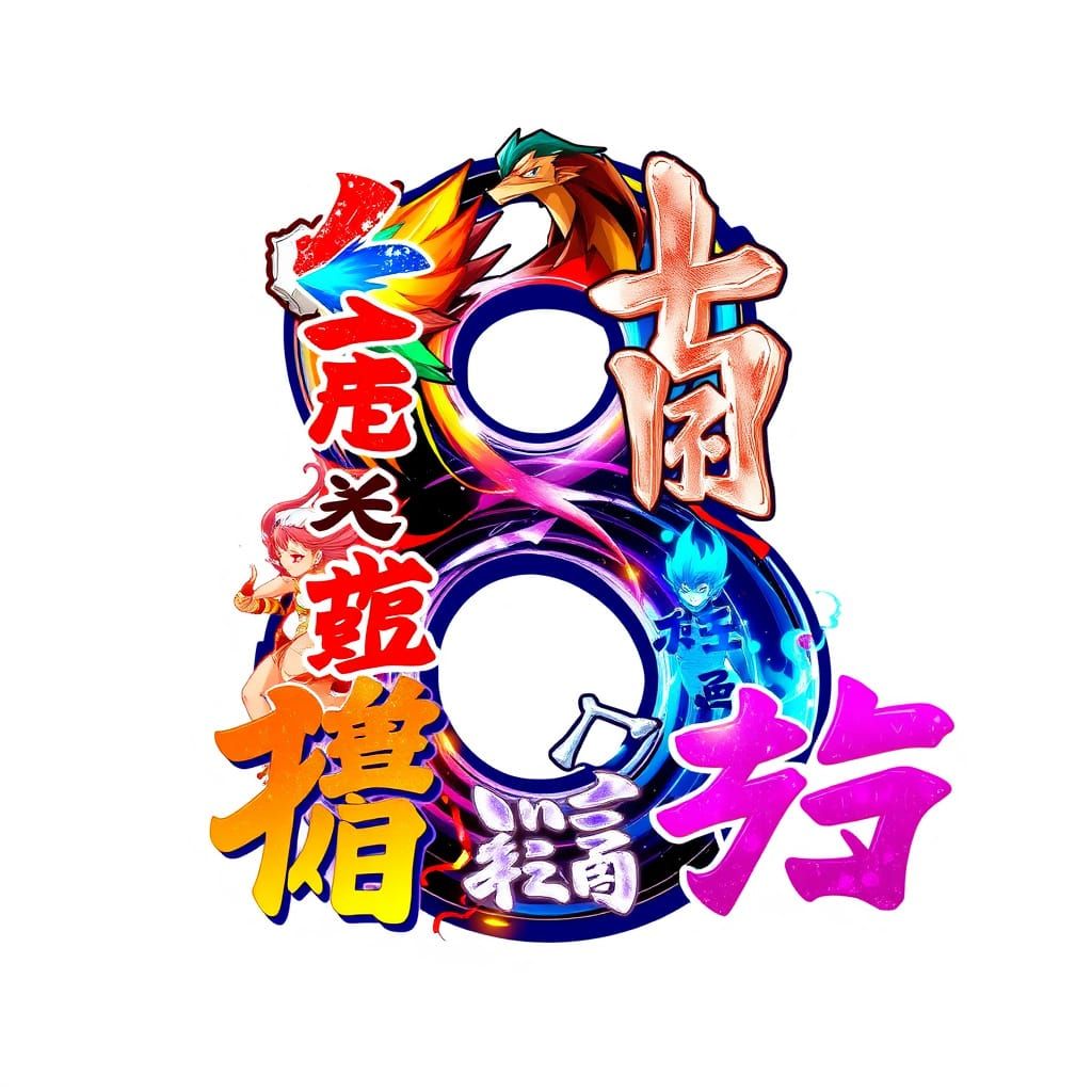 Vibrant Anime-Inspired Artwork of the Number 8 in Multiple L...