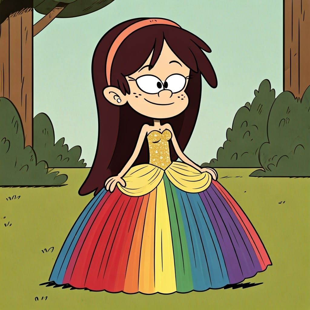 Loud House Inspired Cartoon Character in Vibrant Rainbow Dre...