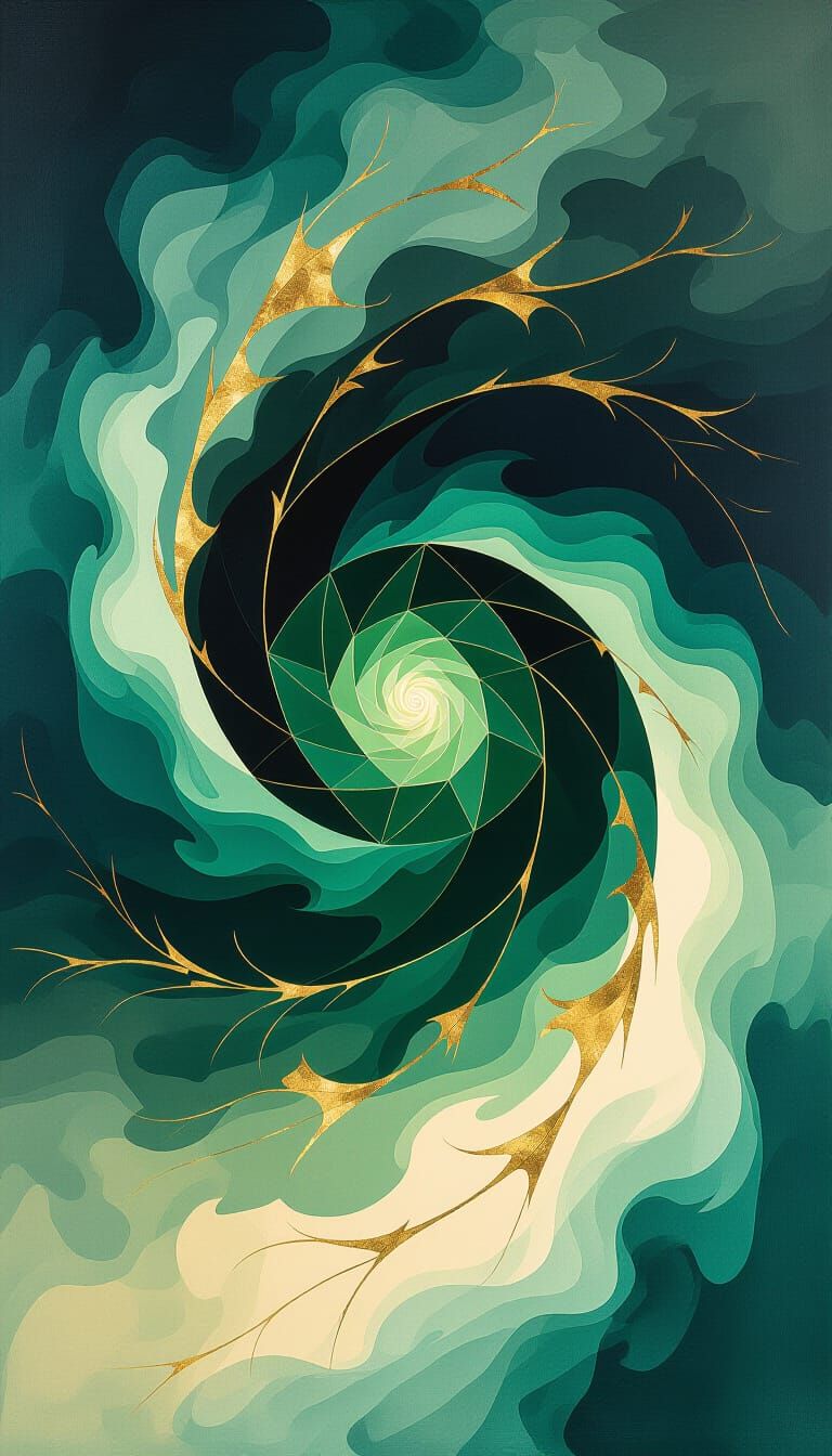 Abstract Greed Vortexes in Emerald and Gold