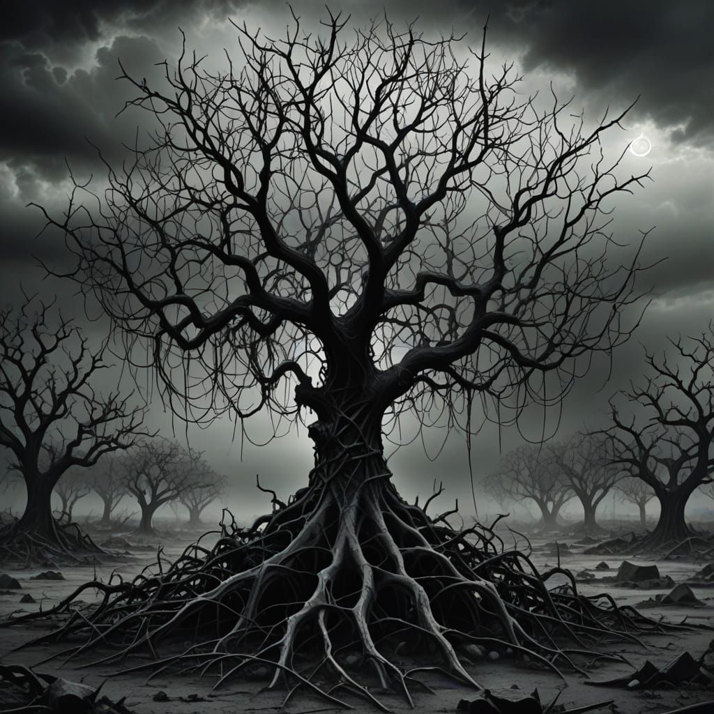 Iron Tree in Desolate Wasteland Digital Painting