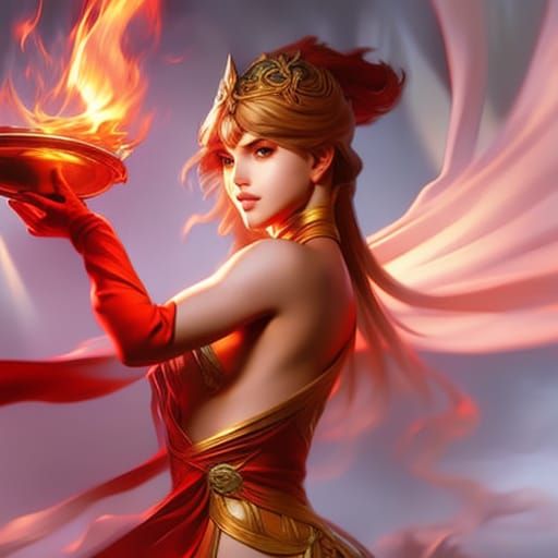 Elemental Woman with Fire and Water