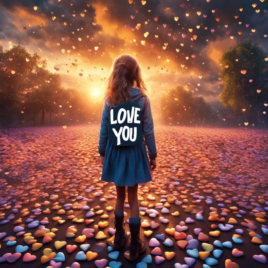 Joyful Little Girl in Candy Heart Rain Shower