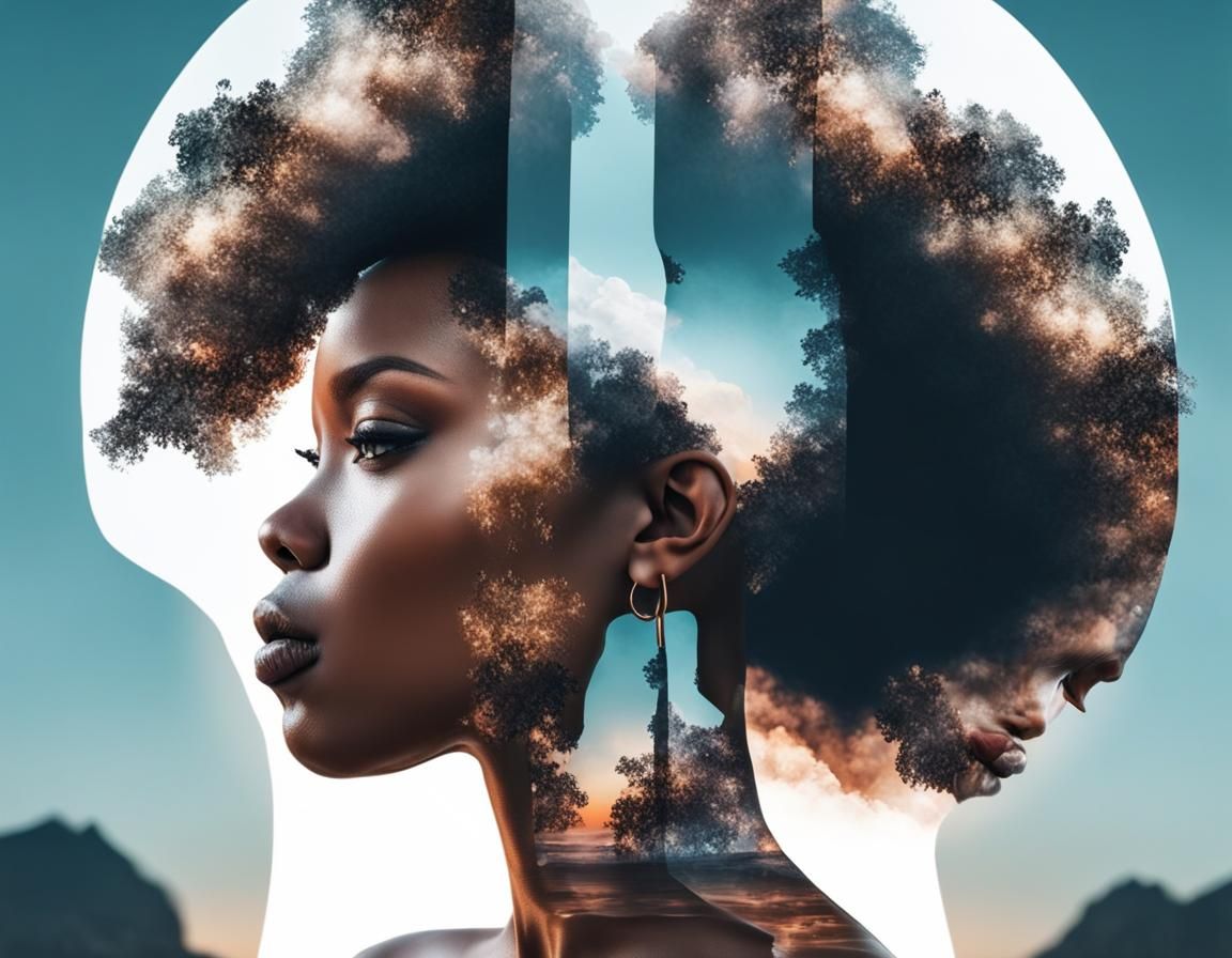 African American Woman: Afrofuturism Double Exposure