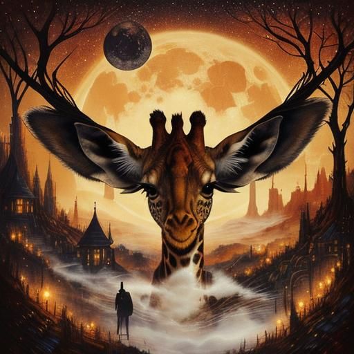 Mythological Giraffe in Dreamlike Vintage Illustration