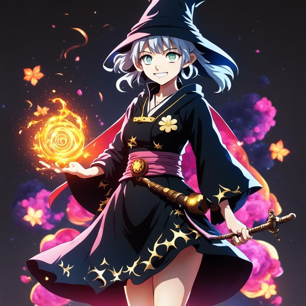 Anime Wizard Girl with Magic Power in 3D