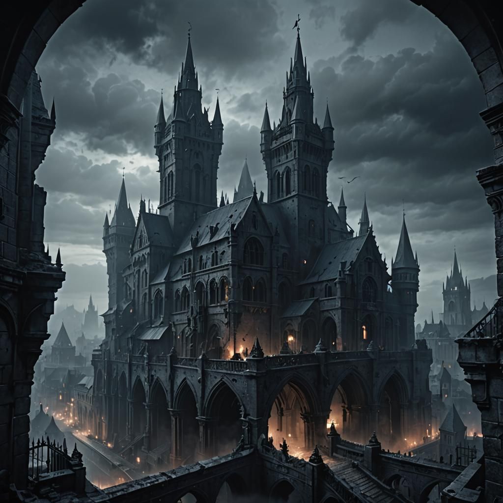 Ominous Fortress City in Dark Fantasy Style