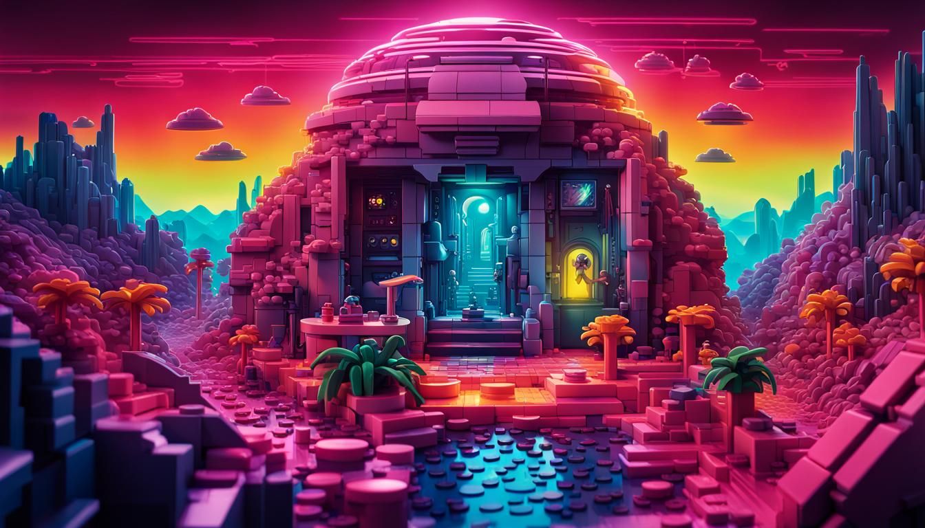 Futuristic Alien Landscape in Retrofuturist Style