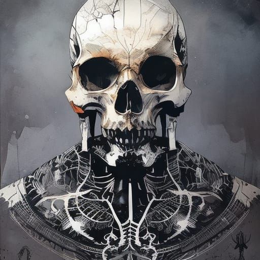 Skeleton Portrait with Mustache in Watercolor Style