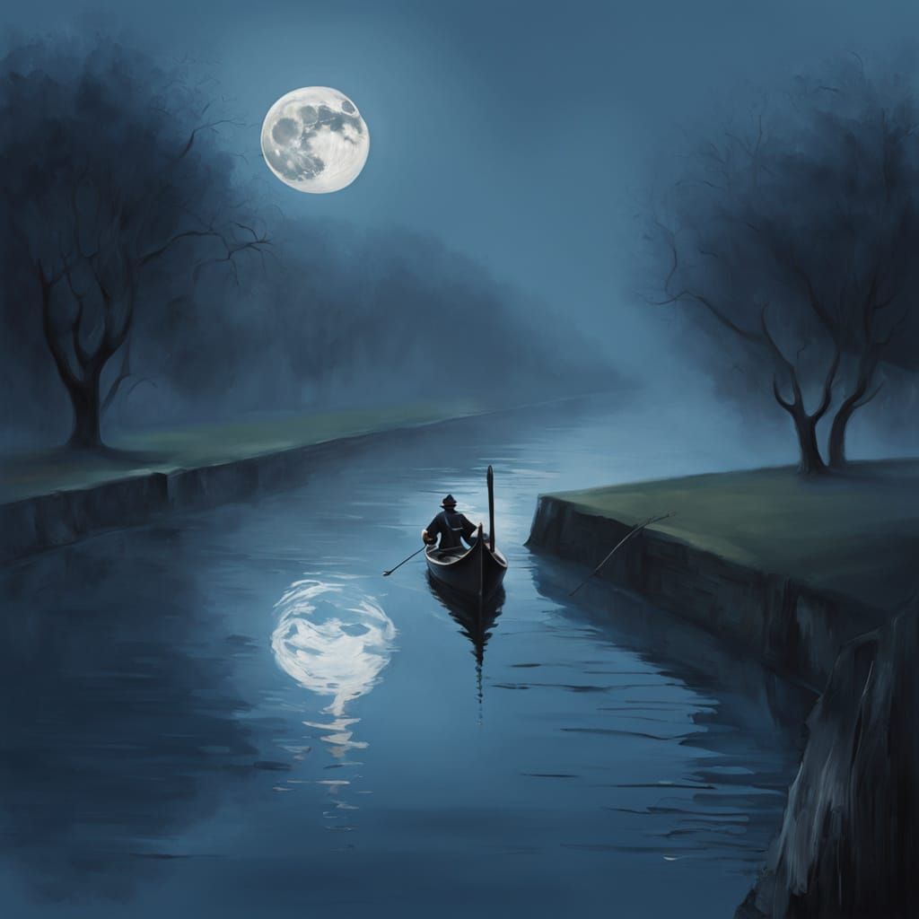 Surreal Canal Reflects Full Moon in Dali Style