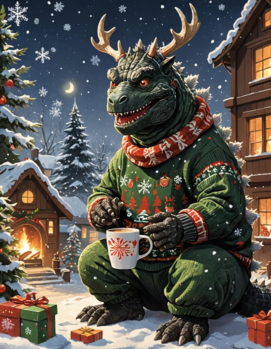 Friendly Godzilla 'Uncle Lizard' Celebrates Christmas