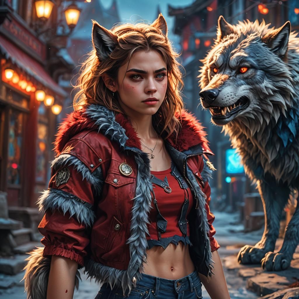Teenage Werewolf Girl in Detailed Matte Painting