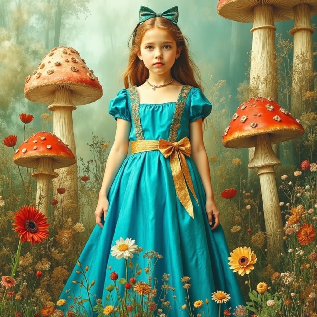 Alice in Wonderland in Whimsical Garden