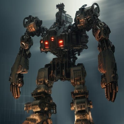 Epic Giant Mech in Rain, Cinematic 8K Render