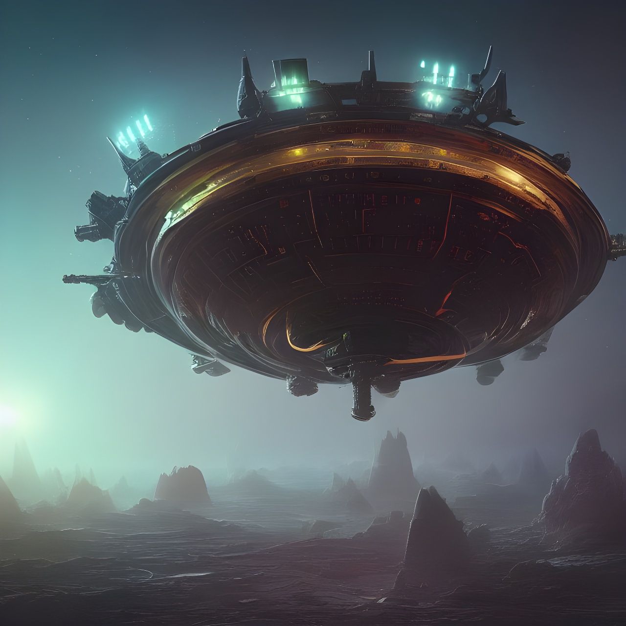 Intricate Sci-Fi Spaceship in Deep Space