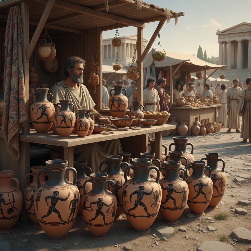 Ancient Greek Amphorae with Athletes, Circa 700 BCE