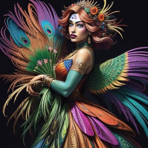 Rainbow Woman Portrait in Comic Book Art Style