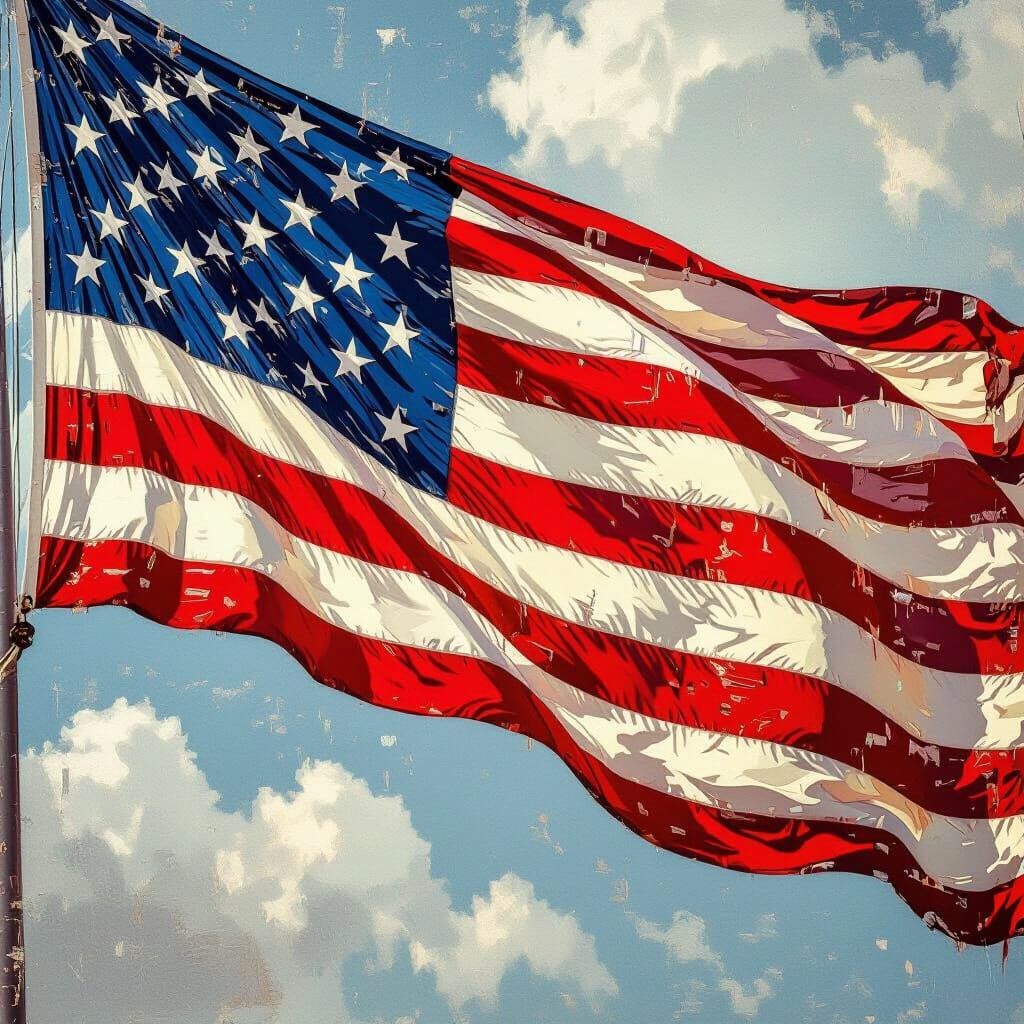 Textured American Flag Painting in Cinematic Style