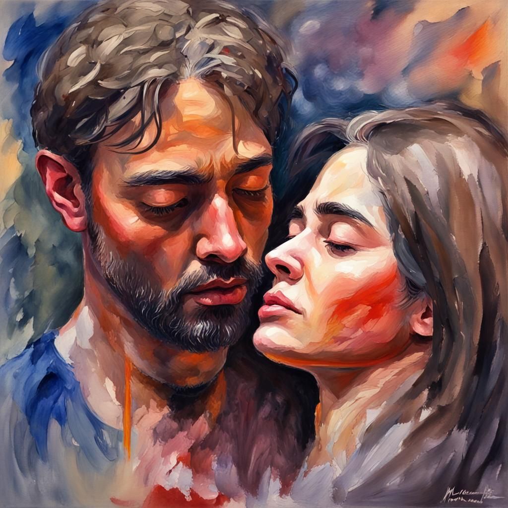 Gouache Style Poem: Love's Pain and Pleasure