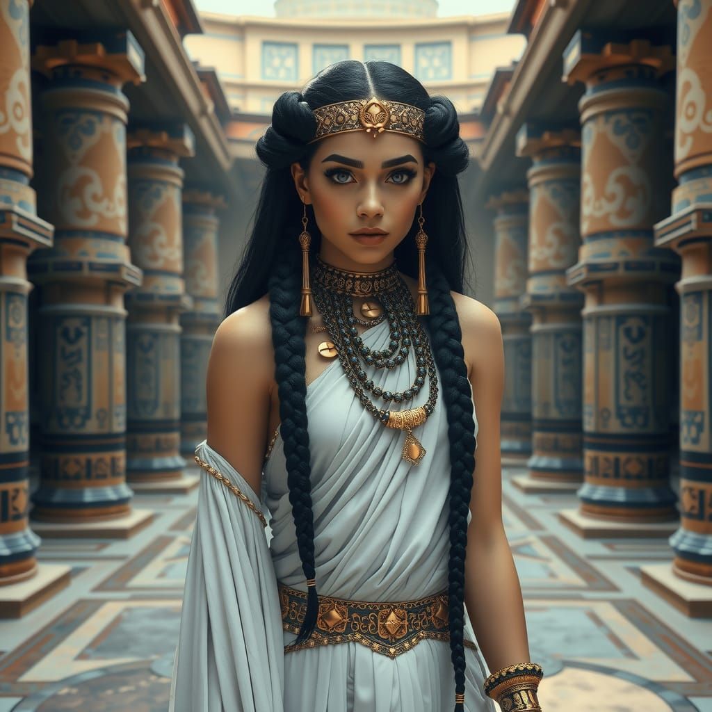 Egyptian Priestess in Temple Courtyard as Matte Painting