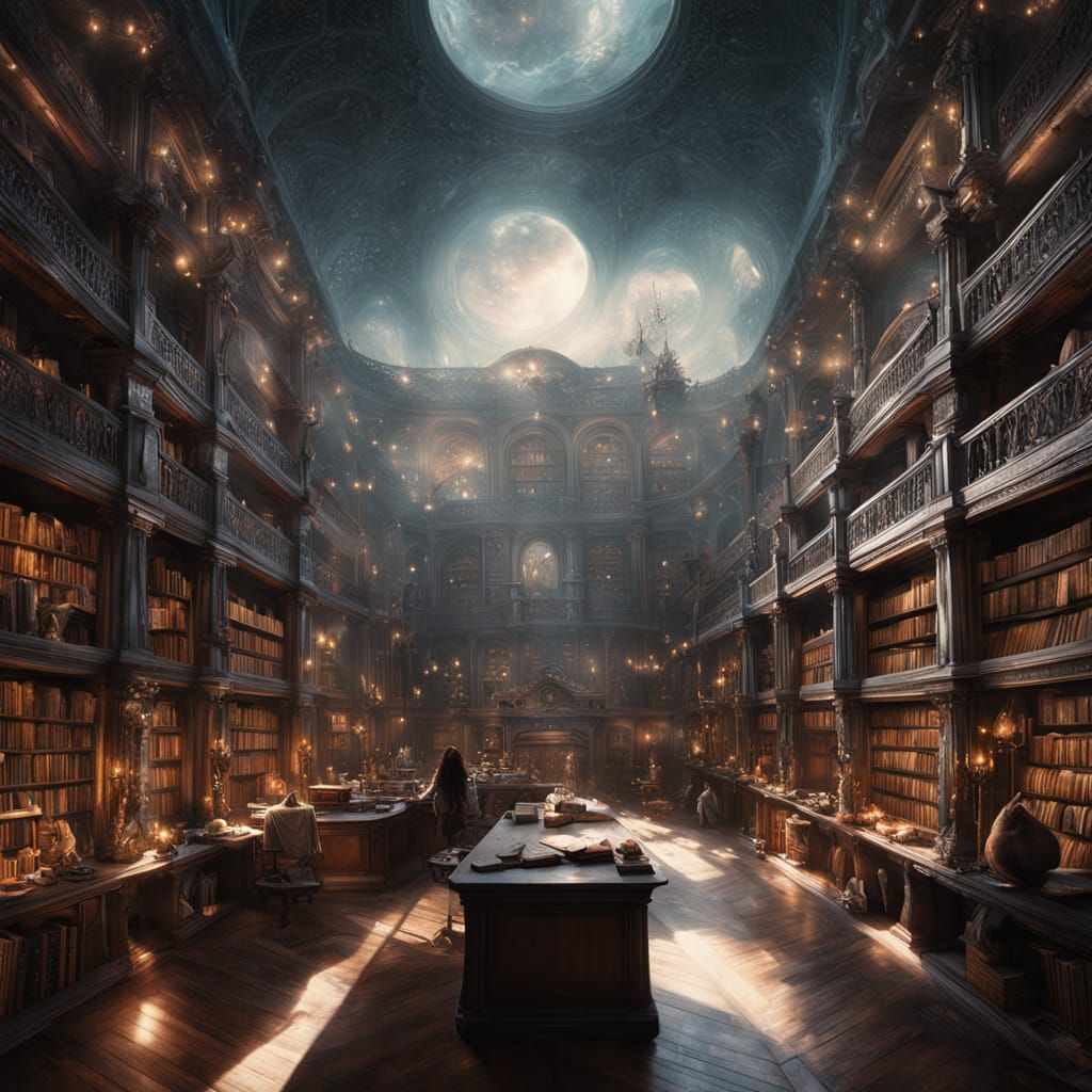 Celestial Library in Ethereal Light