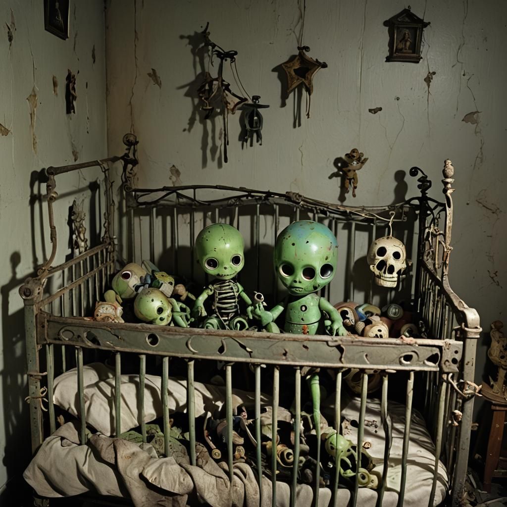 Surreal Dystopian Nursery with Biomechanical Toys
