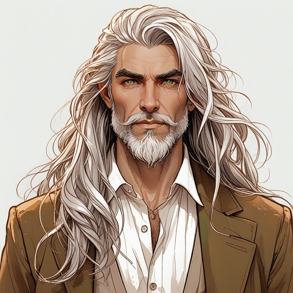 Rugged Elf Portrait with Emerald Eyes, Oil Painting