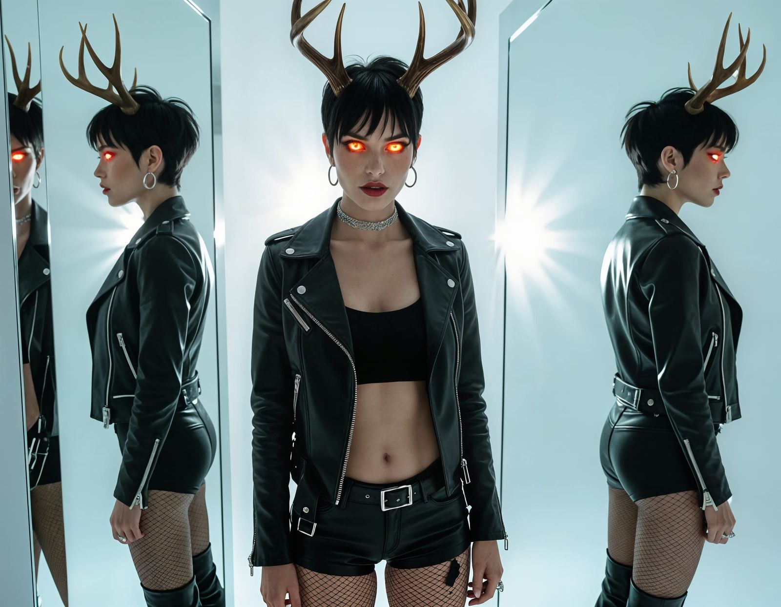 Woman with Antlers Reflected in Mirror