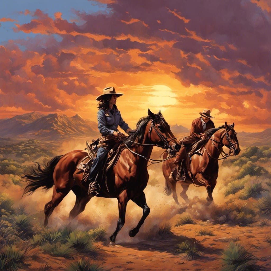 Cowgirls in Wild West Desert Rodeo Comic Art