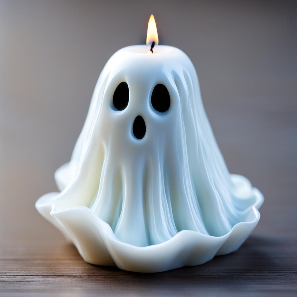 Ghost Candle with Flickering Flame Close-Up