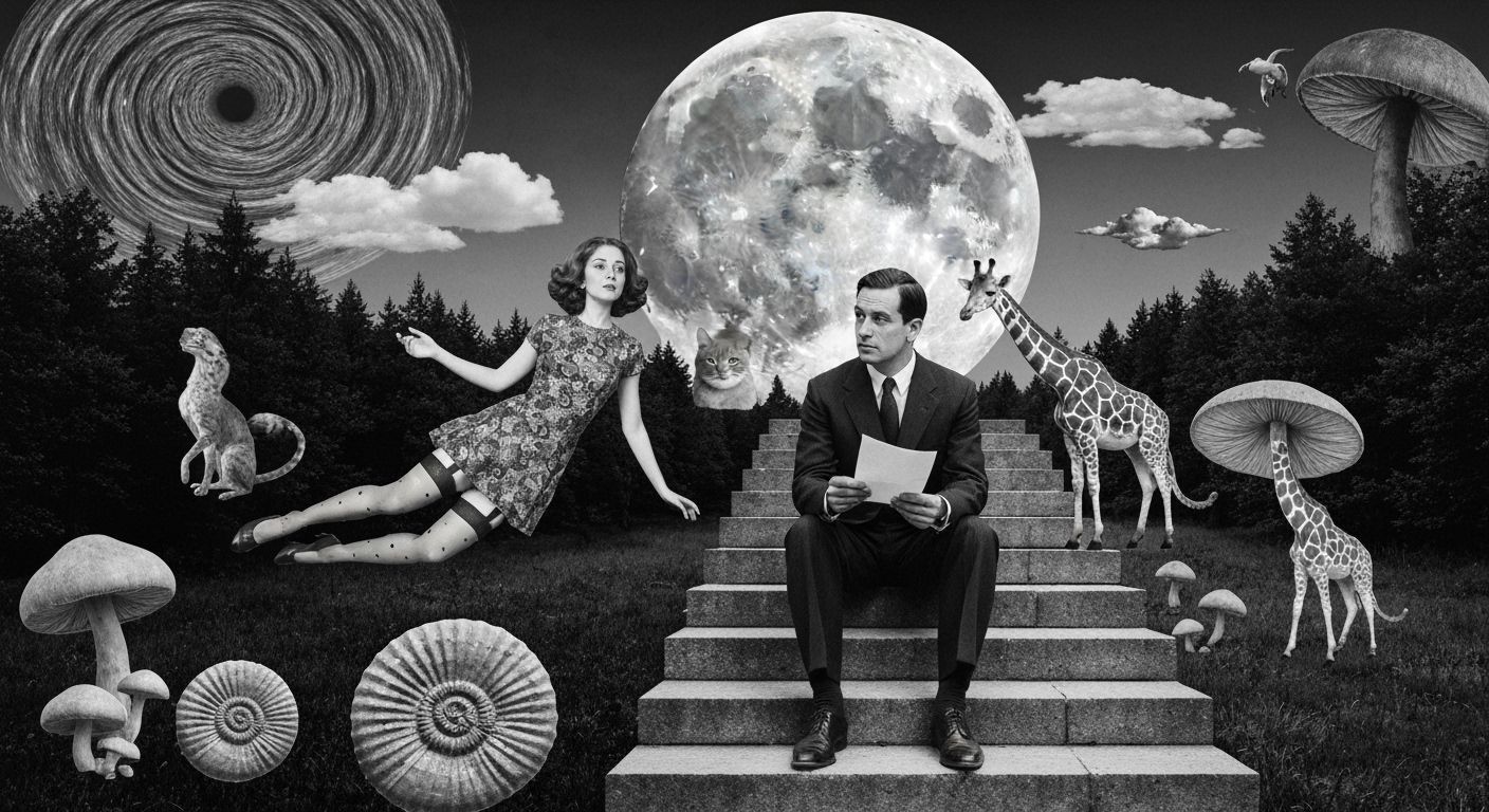 Surrealist Collage of Man, Woman, and Dreamscape
