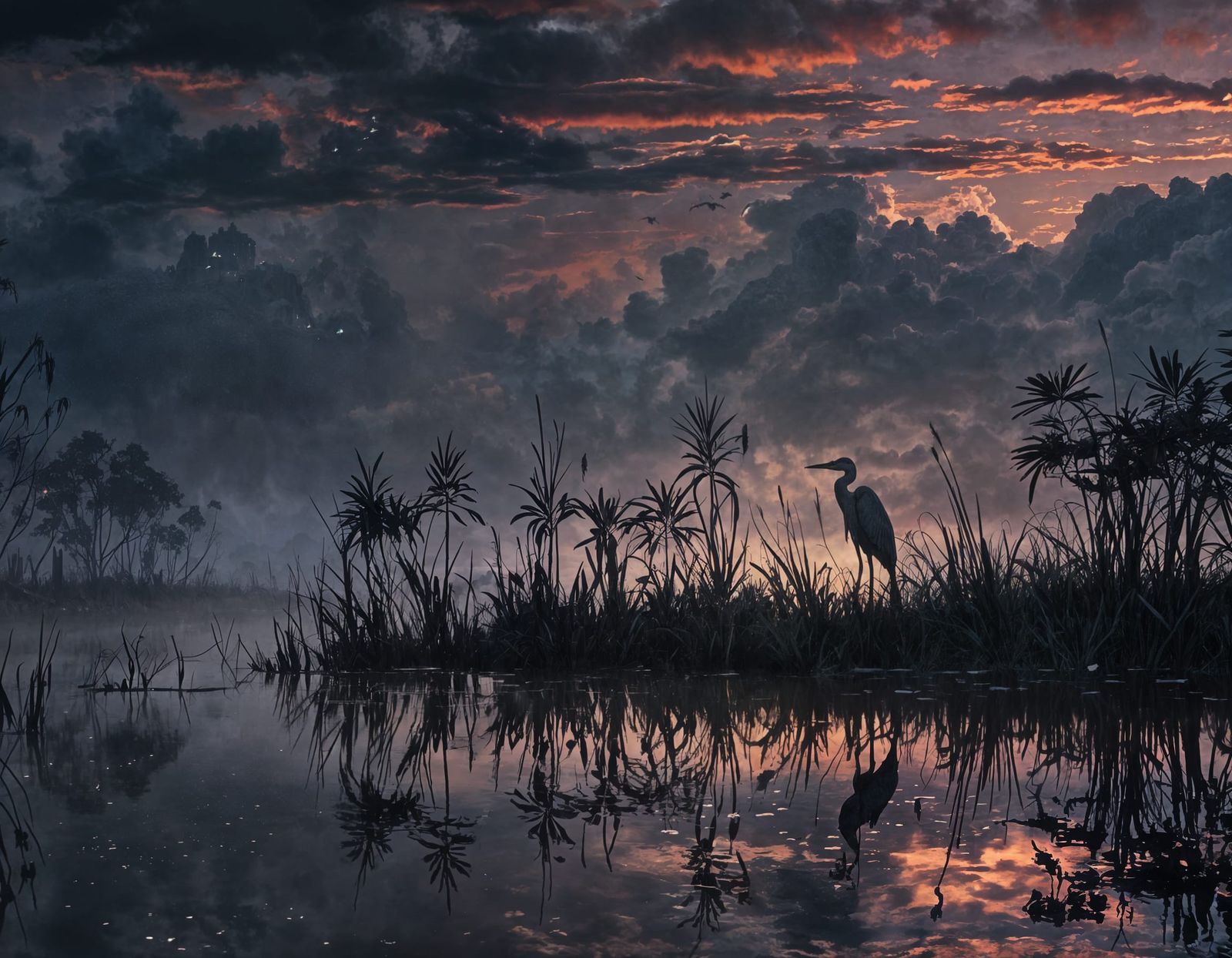 Ethereal Florida Wetlands at Dawn in Hyperdetailed Fantasy S...