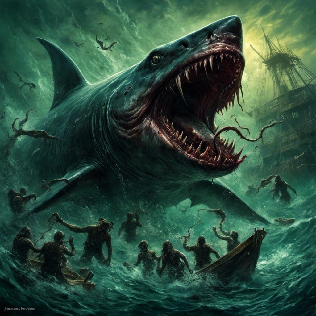 Zombie Shark vs Cthulhu: Horror Artwork