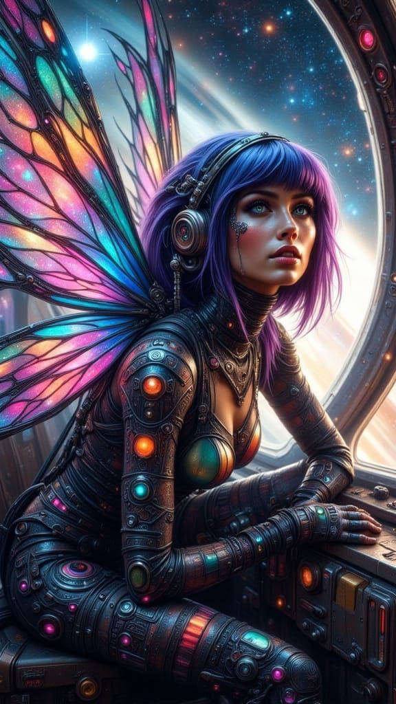 Cyborg Fairy Punk Astronaut in Retro Rocket