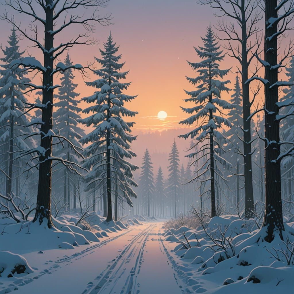 Winter Solstice Forest in Soft Morning Light