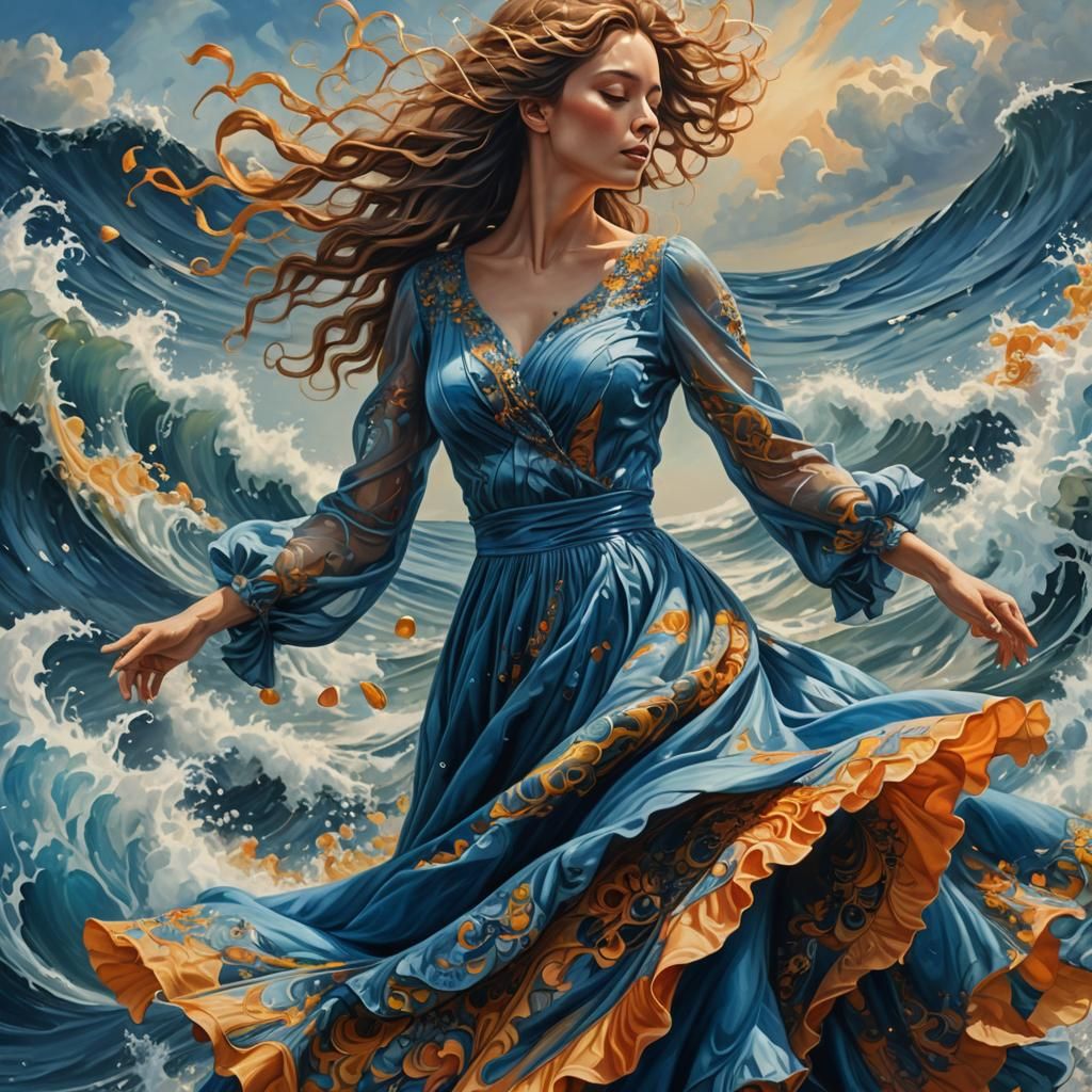 Surreal Woman Dancing Over the Sea