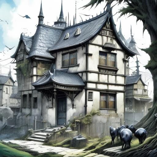 Creepy Large Houses in Anime Style