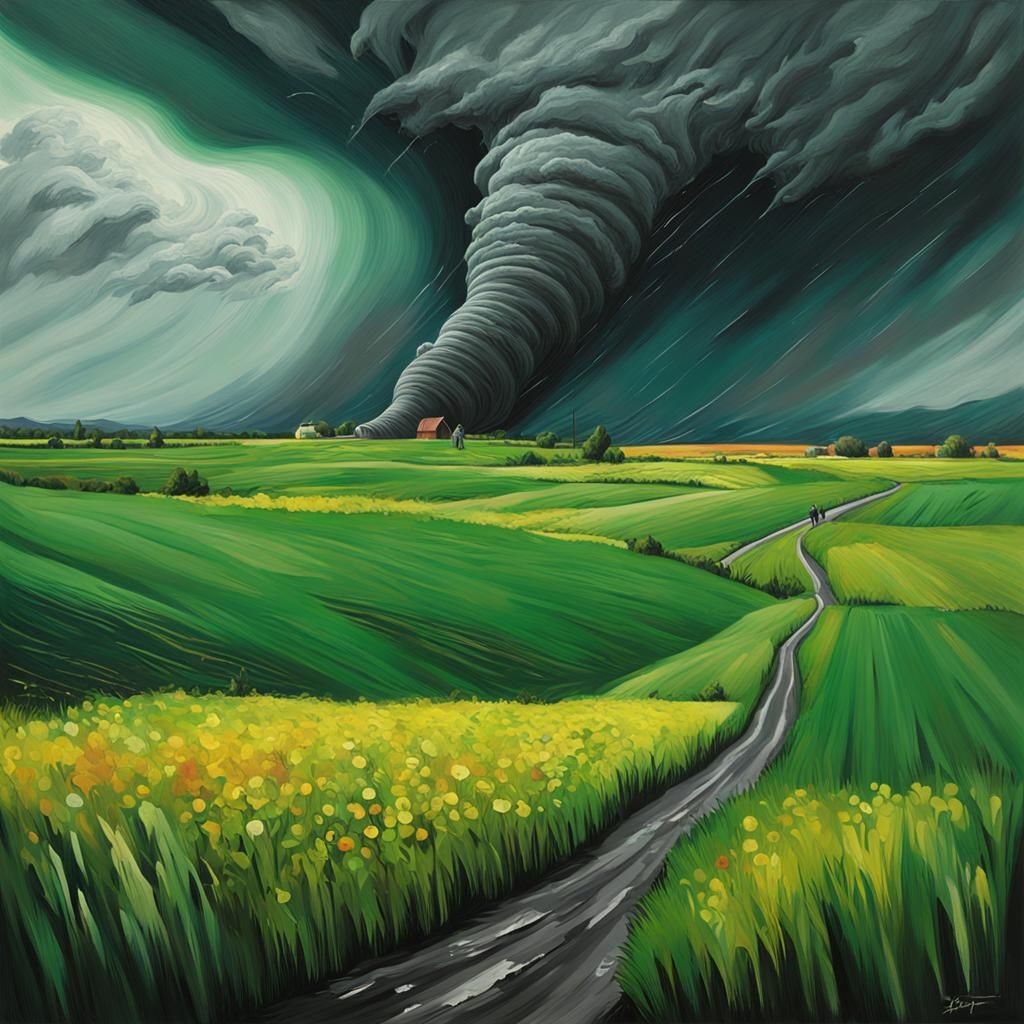 Tornado Over Field: Van Gogh Style Painting