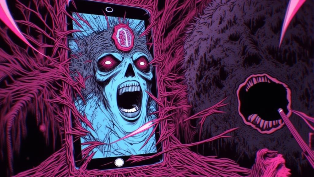 Shoujo Manga Scene: Shattered Mirror, Screaming Figure, Digi...