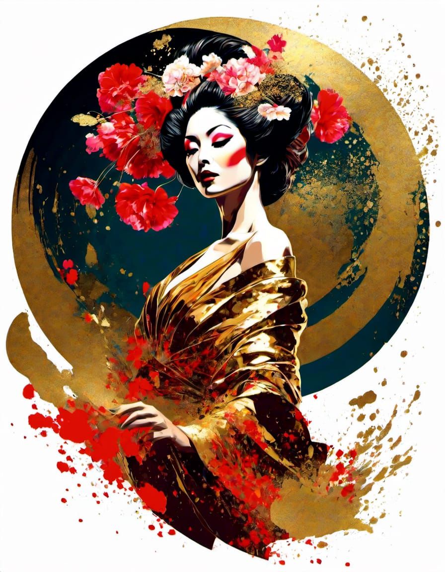 Geisha Flamenco Dancer in Magical Realism Style