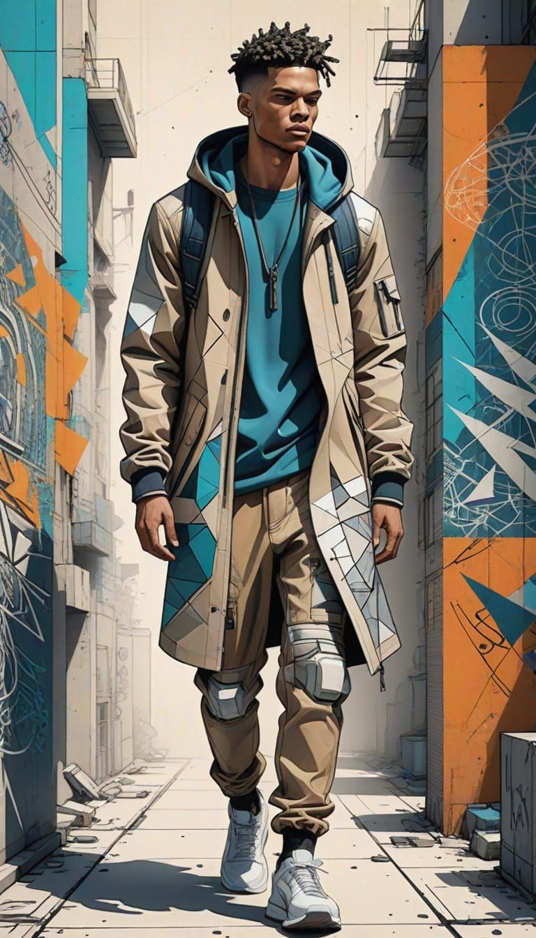 Streetwear Fashion Illustration with Geometric and Urban Ele...